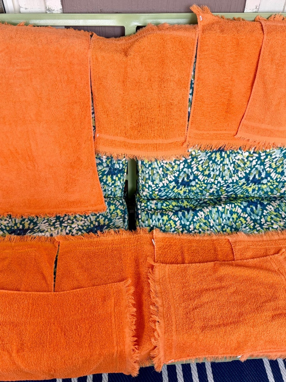 Set of 9 Vintage 1970s Cannon Fringed Towel Estate Lot - Retro Bright Orange